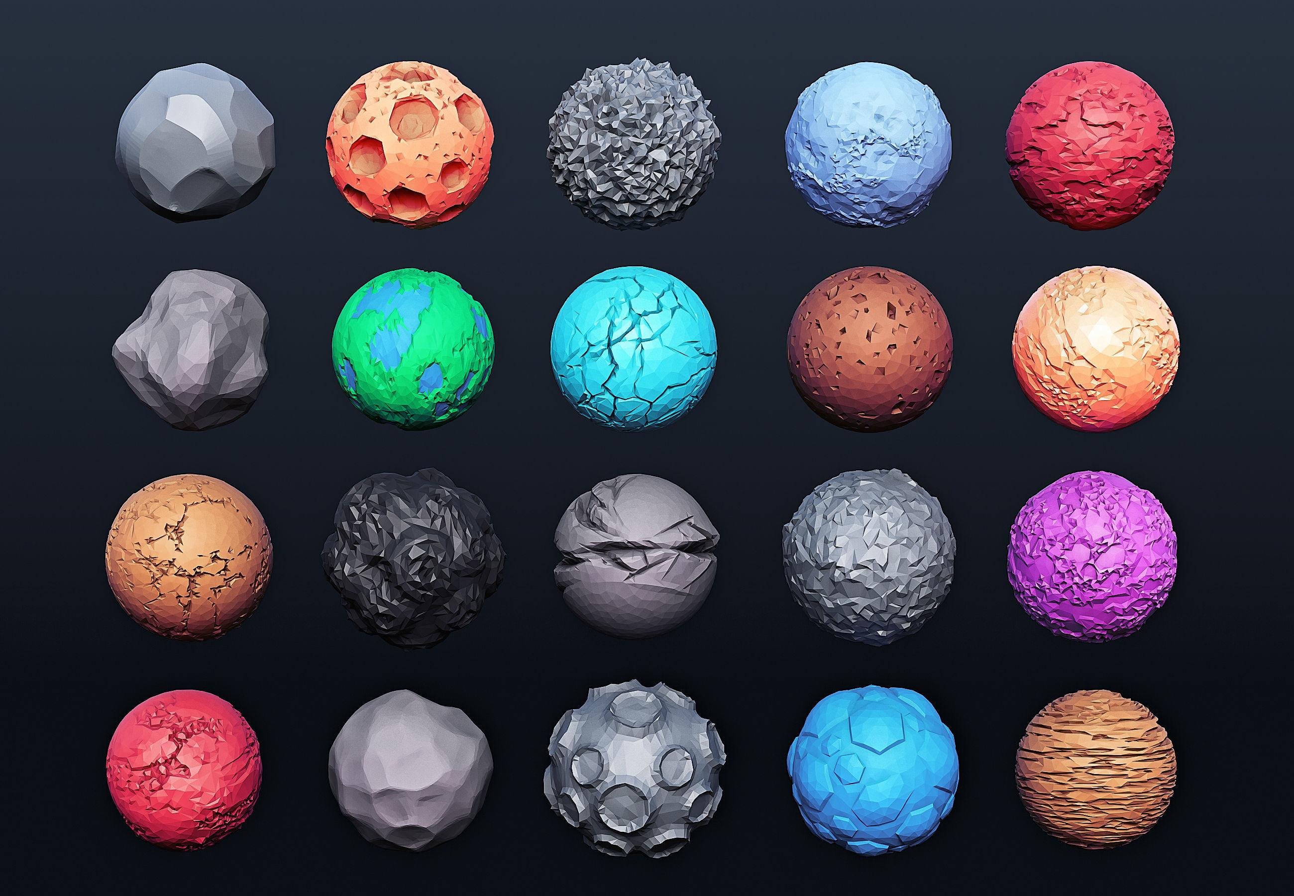 Low Poly Planets 20 models Low-poly 3D model_6