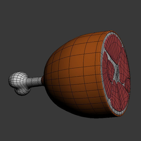 Ham Cartoon meat on bone 3D model_1