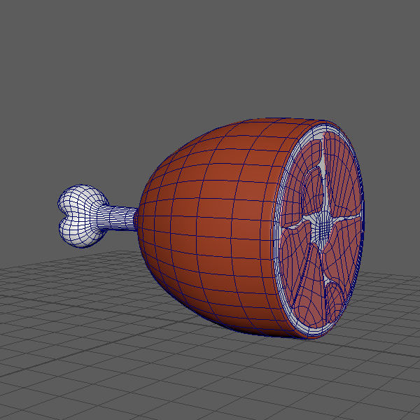 Ham Cartoon meat on bone 3D model_3
