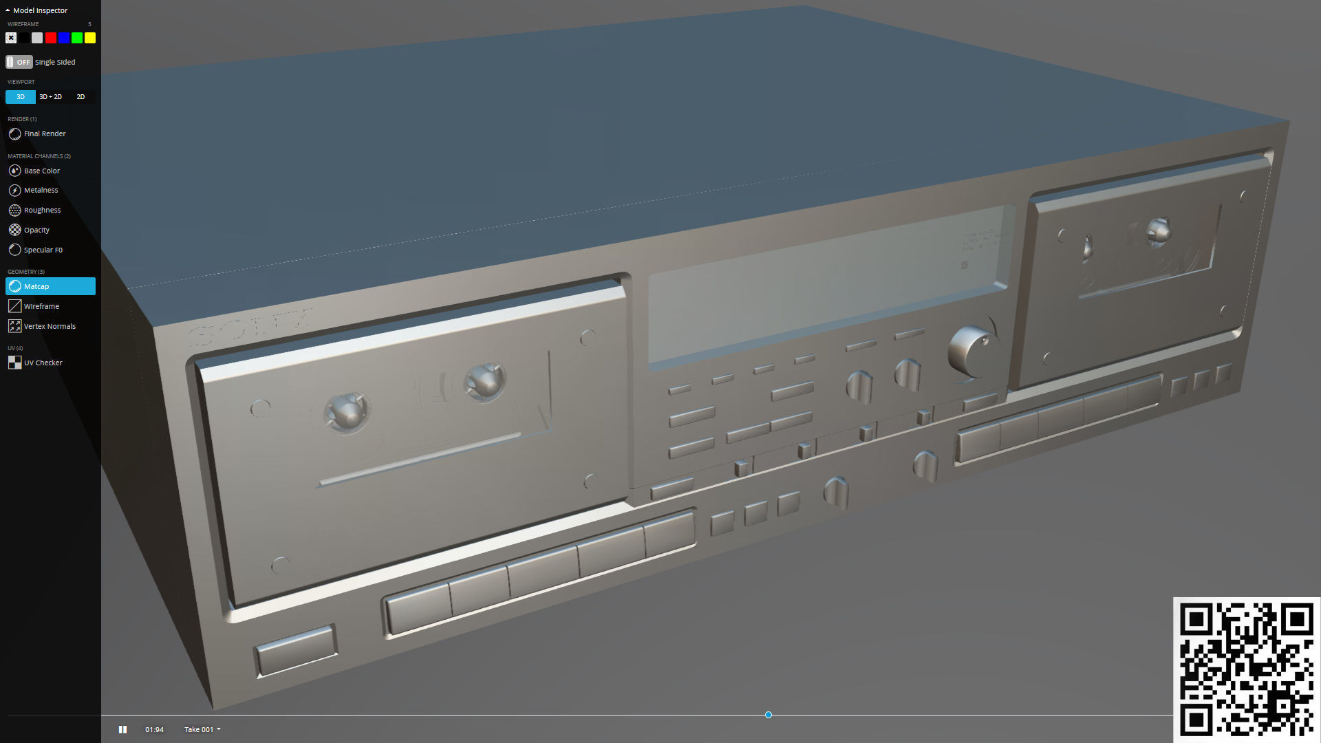 3D model Sony TC-WR870 Vintage cassette deck VR / AR / low-poly