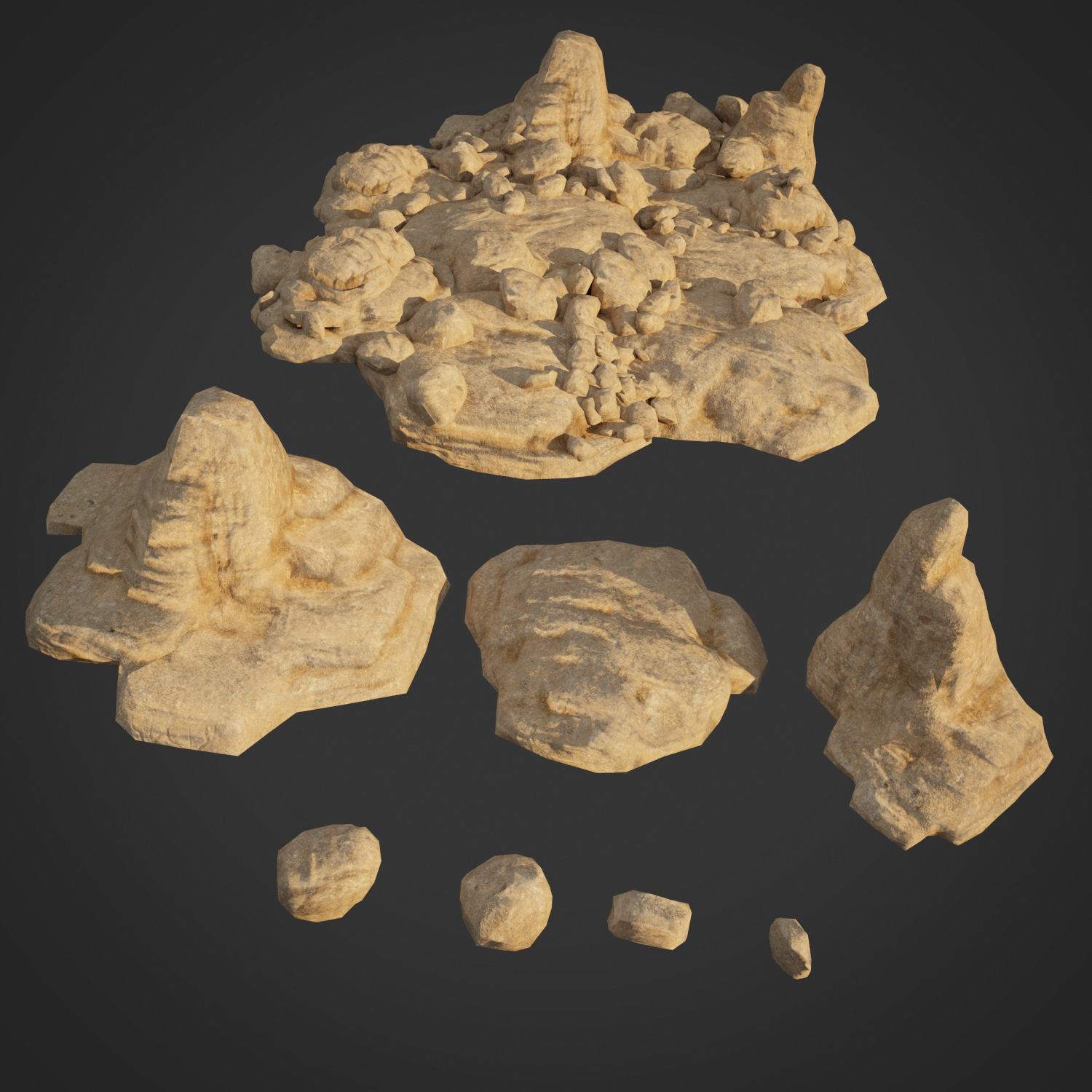Lowpoly sandstone Kit bundle 3D model_12