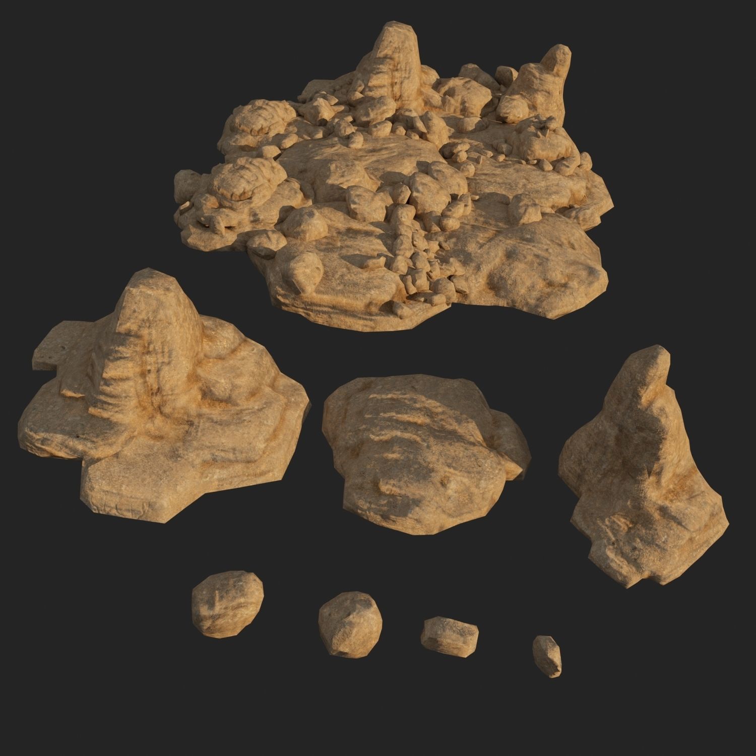Lowpoly sandstone Kit bundle 3D model_6