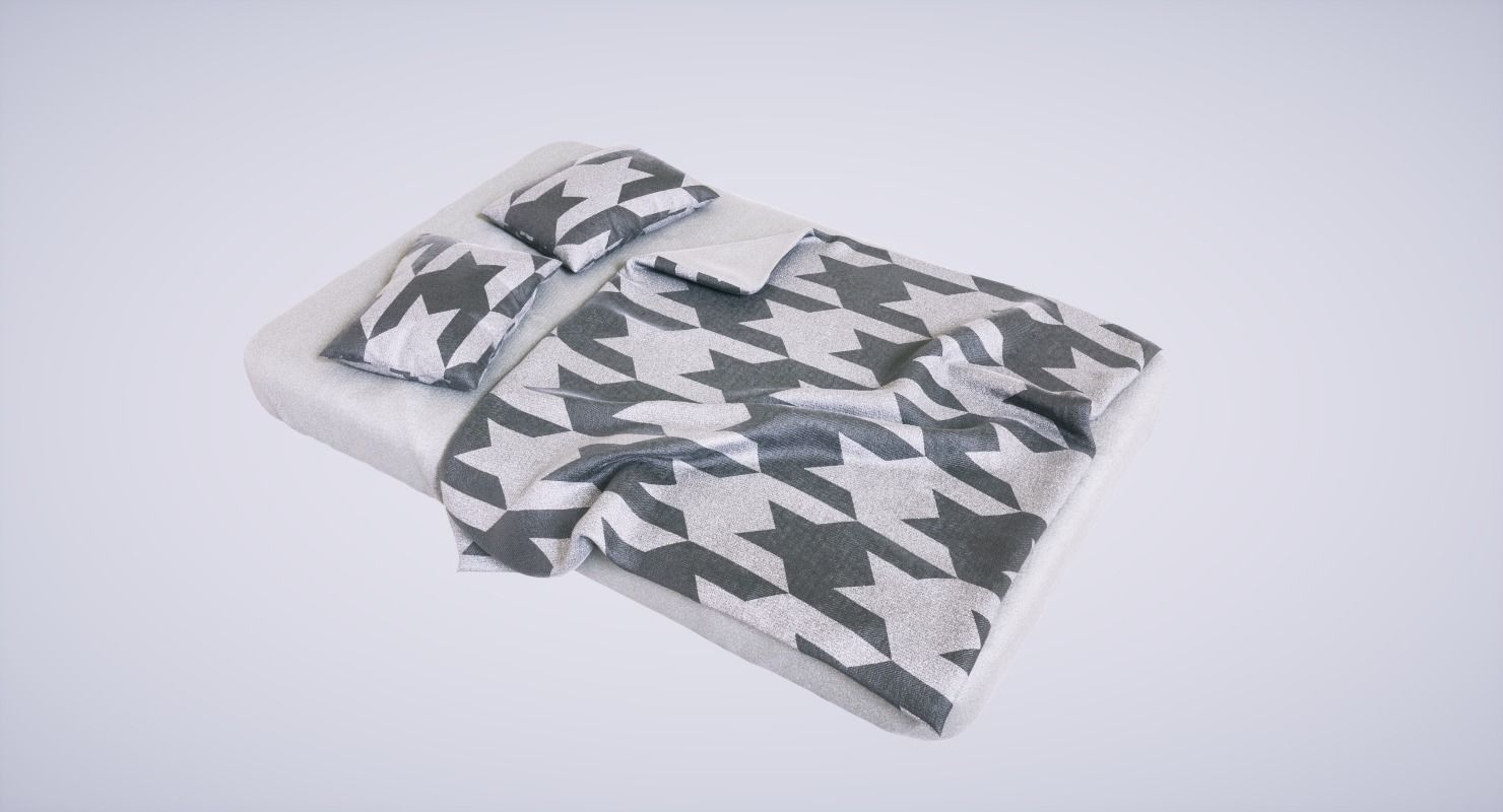 Bed with Pillows 3D model_3