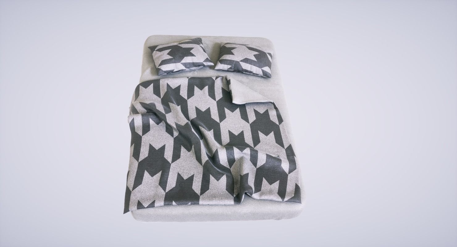 Bed with Pillows 3D model_1