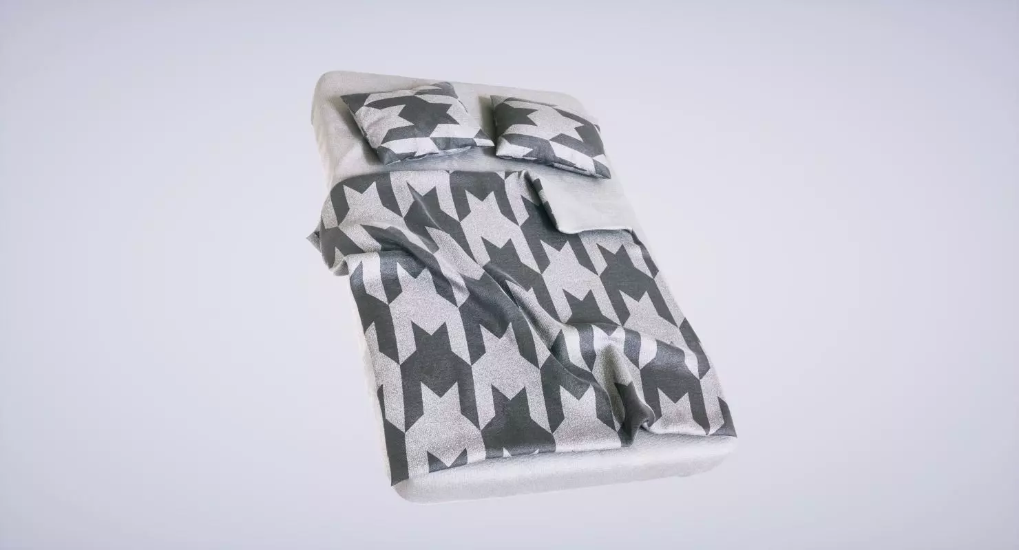 Bed with Pillows 3D model_0