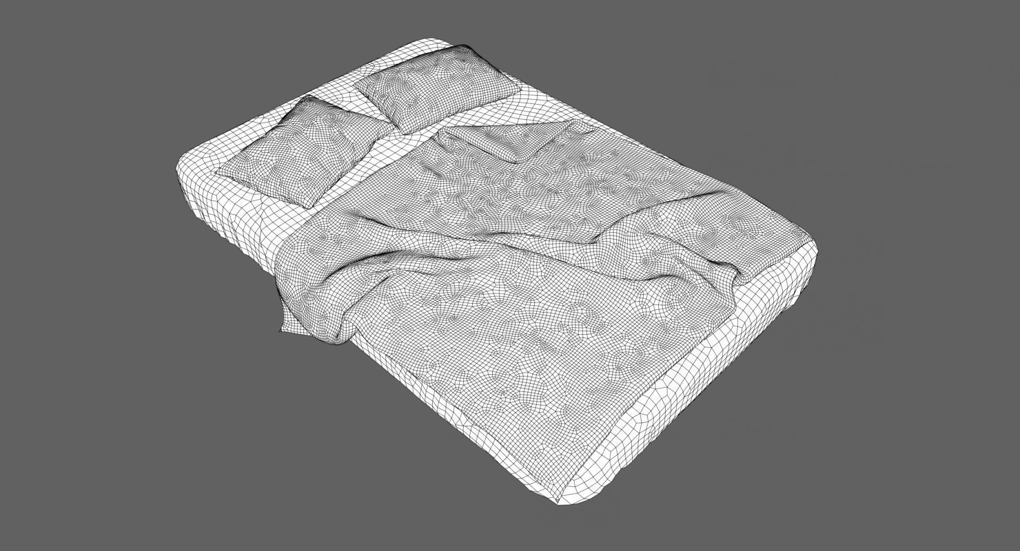 Bed with Pillows 3D model_4