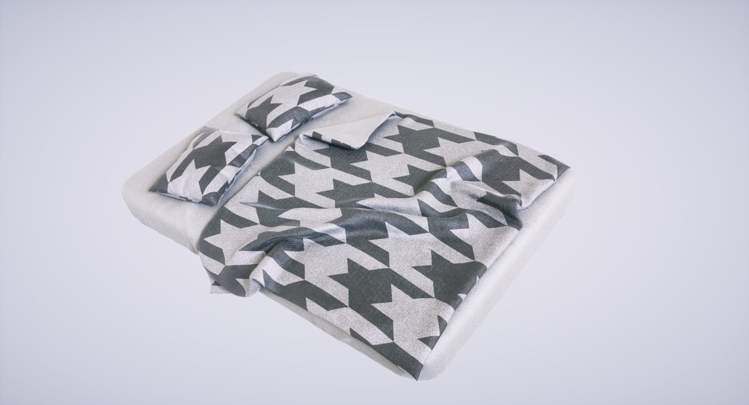 Bed with Pillows 3D model_2