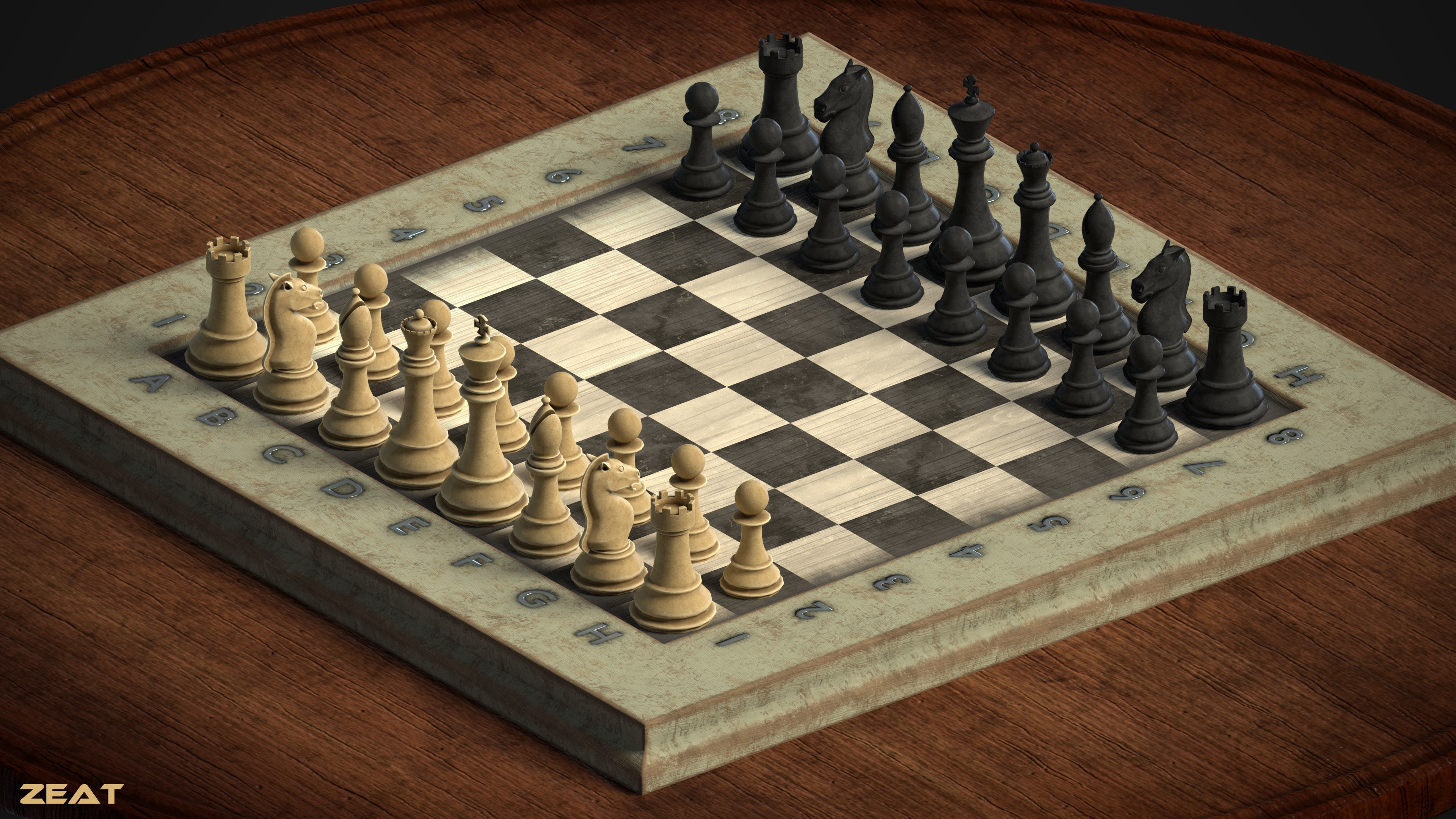 Old Chess Set Low-poly 3D model_1