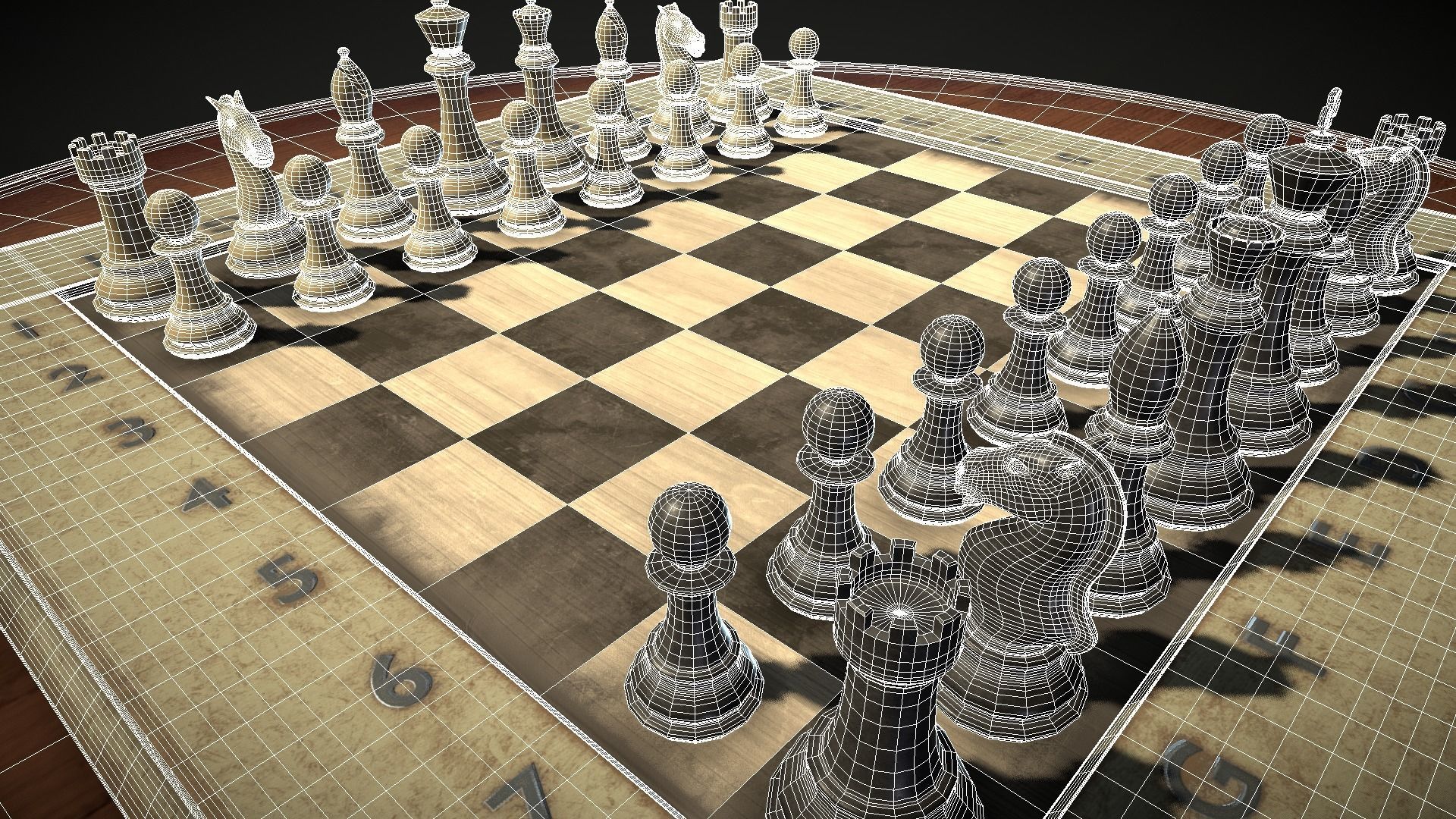 Old Chess Set Low-poly 3D model_4