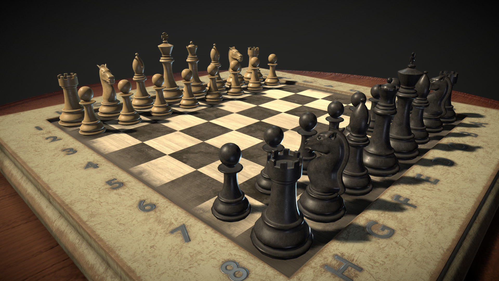 Old Chess Set Low-poly 3D model_3