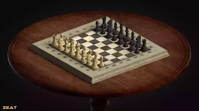 Old Chess Set Low-poly 3D model