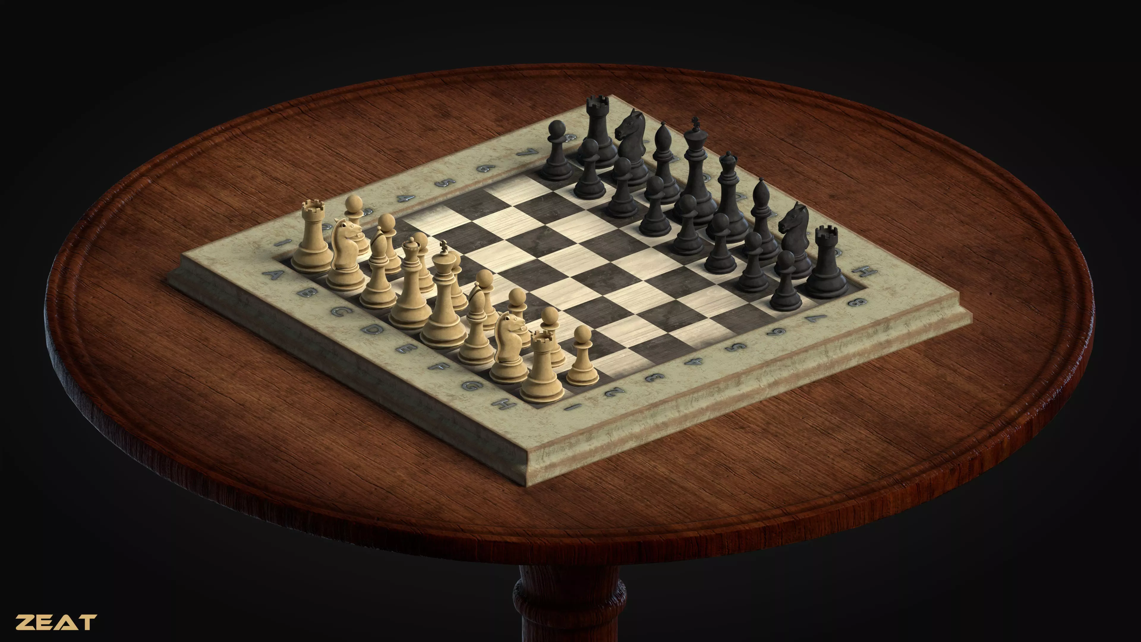 Old Chess Set Low-poly 3D model_0