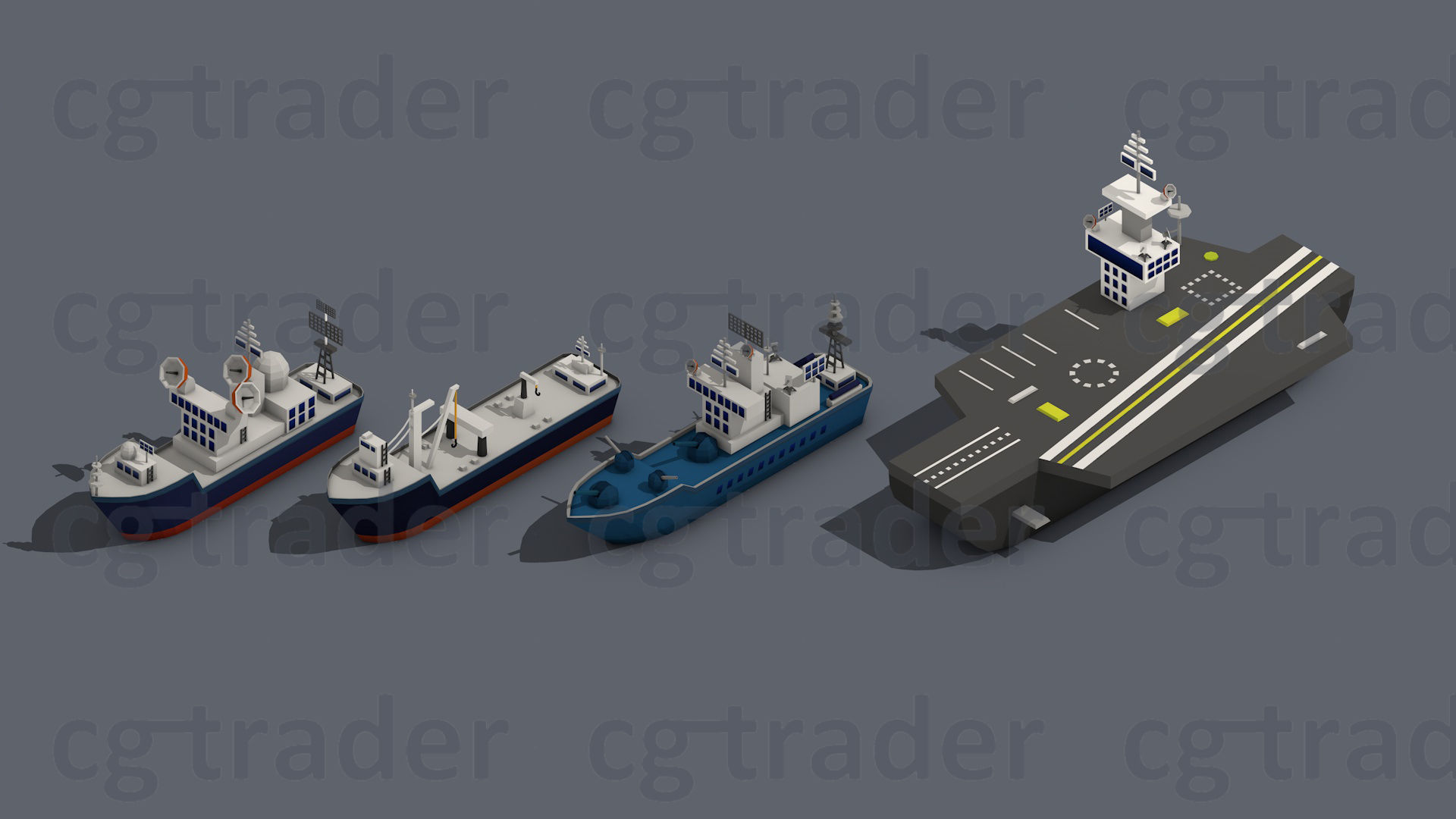 Low poly Ships pack 01 Isometric Low-poly 3D model_8