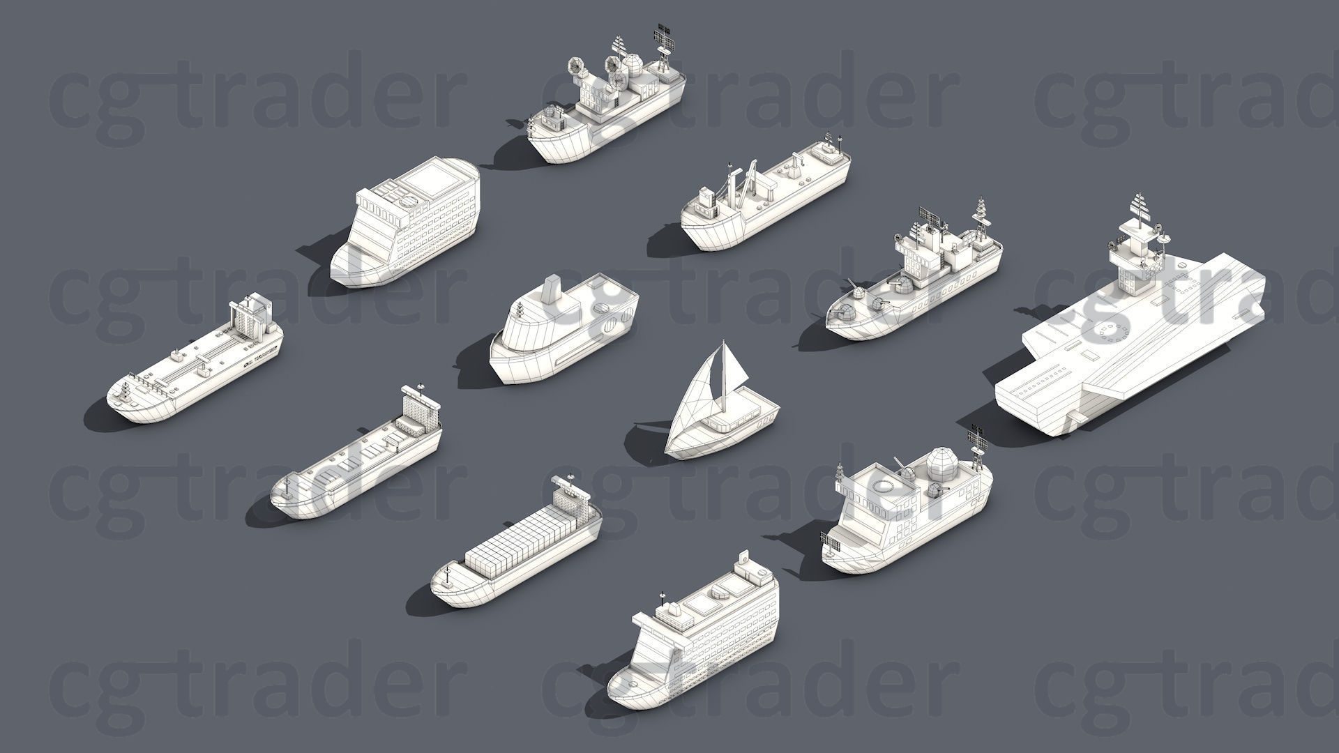 Low poly Ships pack 01 Isometric Low-poly 3D model_3