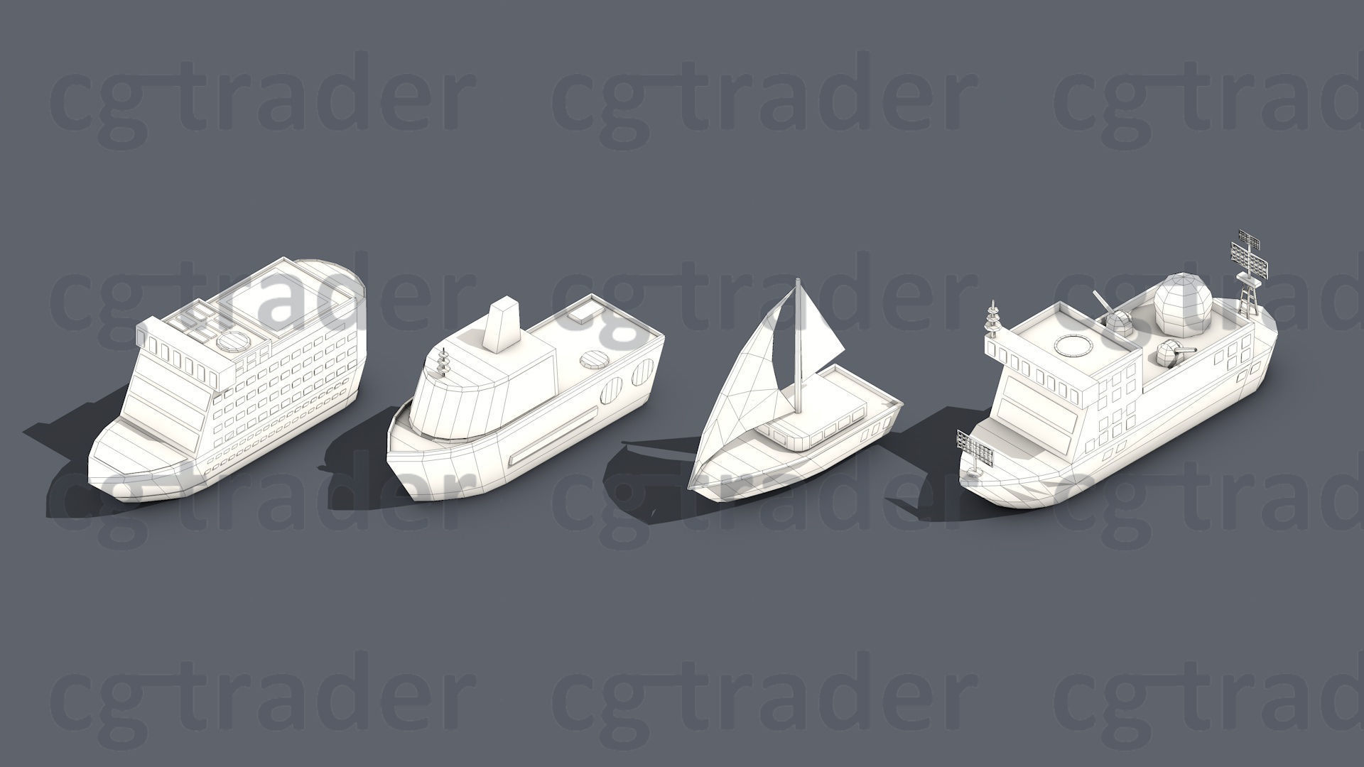 Low poly Ships pack 01 Isometric Low-poly 3D model_7