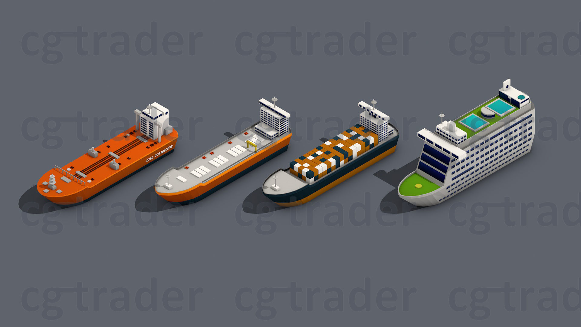 Low poly Ships pack 01 Isometric Low-poly 3D model_4