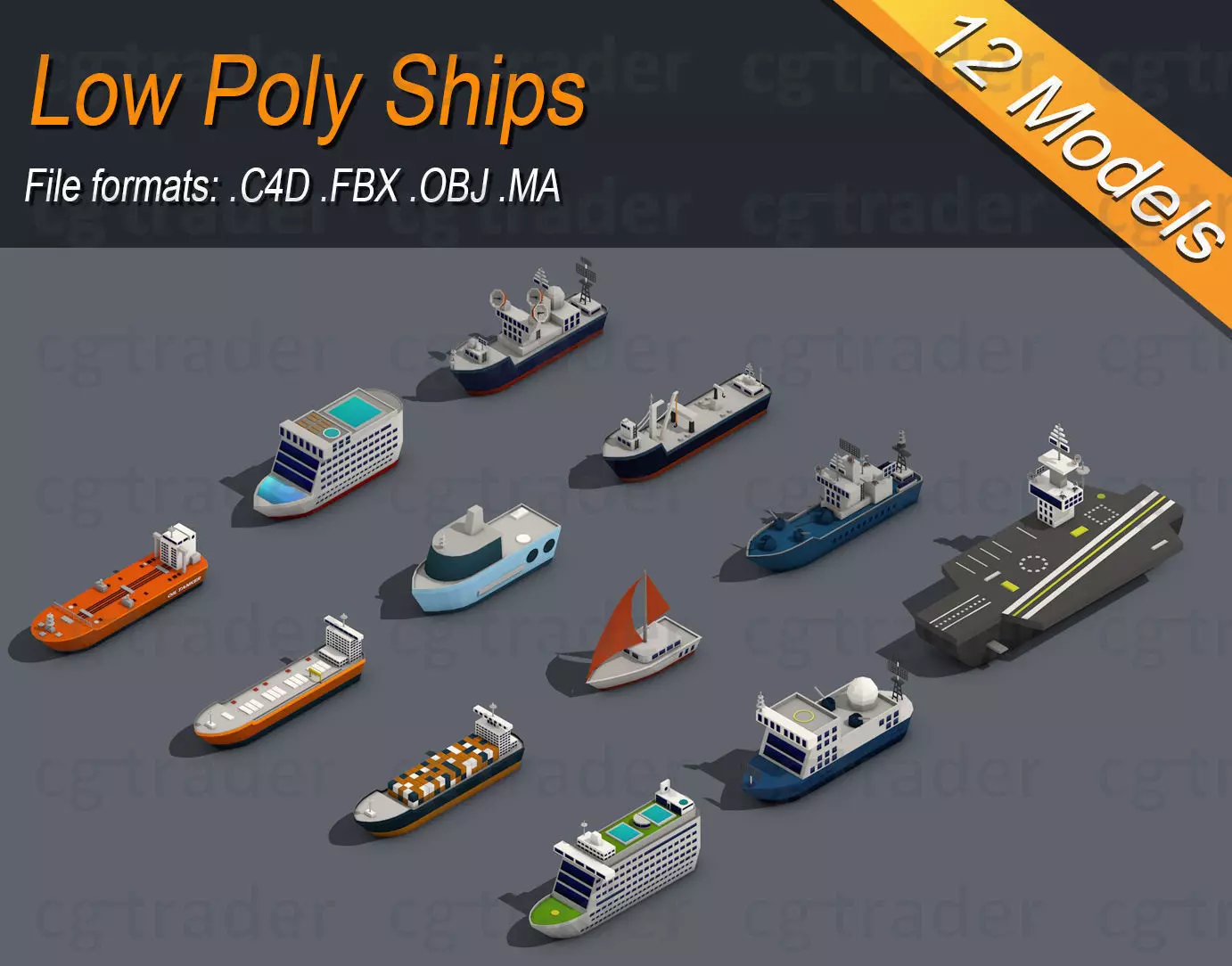 Low poly Ships pack 01 Isometric Low-poly 3D model_0