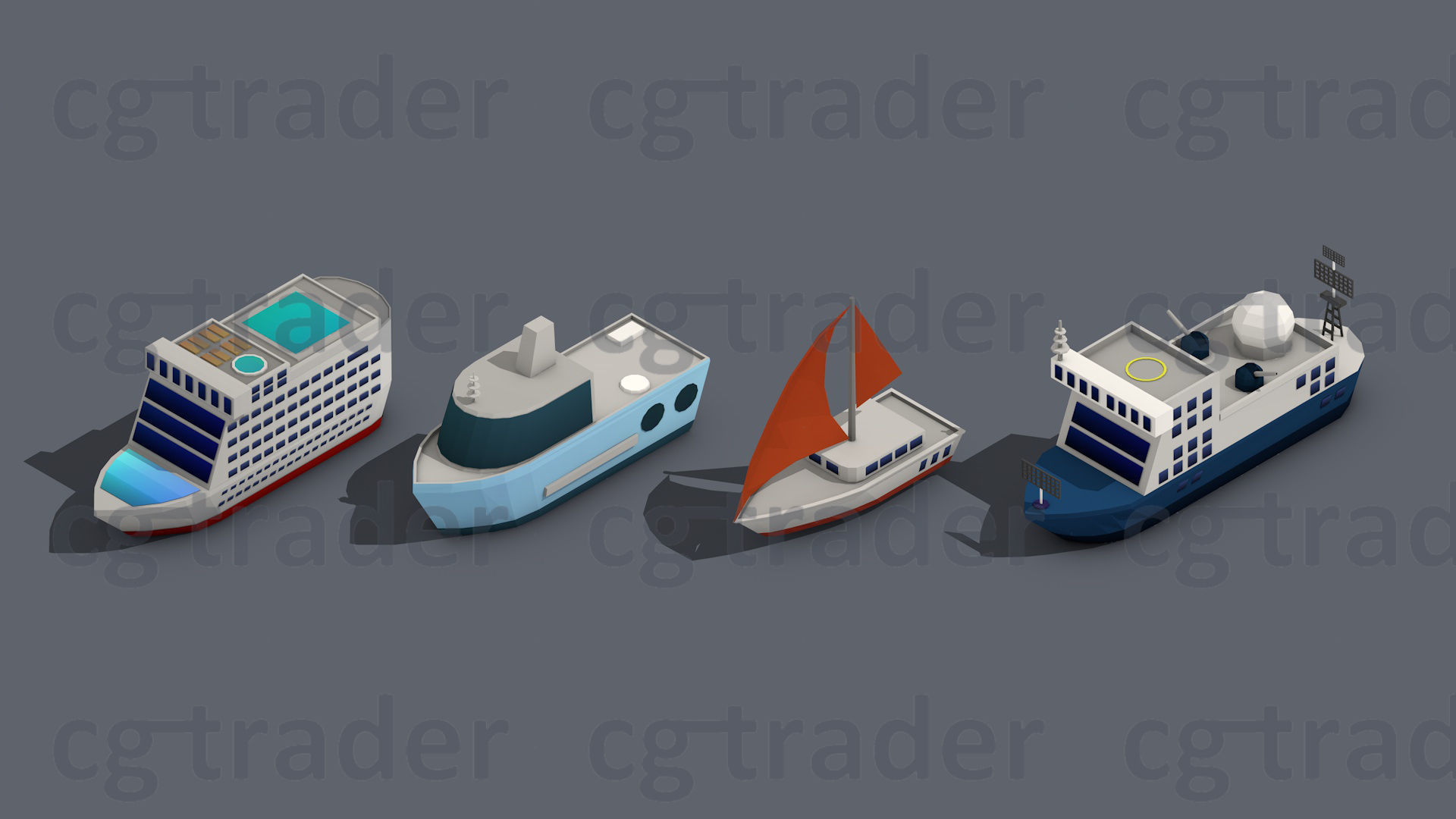 Low poly Ships pack 01 Isometric Low-poly 3D model_6