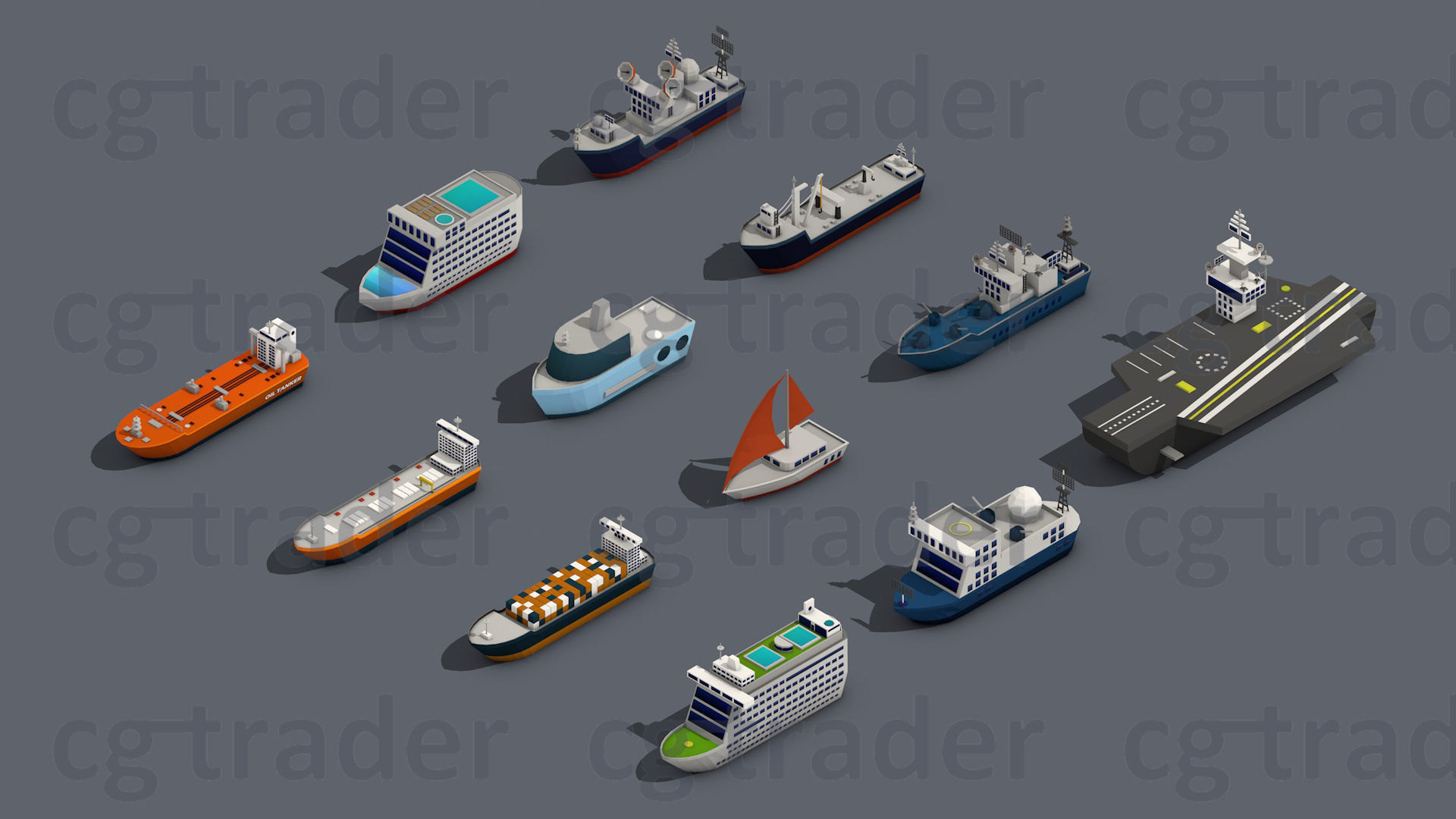 Low poly Ships pack 01 Isometric Low-poly 3D model_1