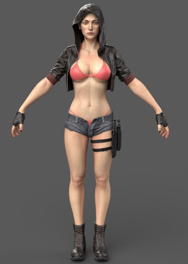 Gun Girl Character Low-poly 3D model_2