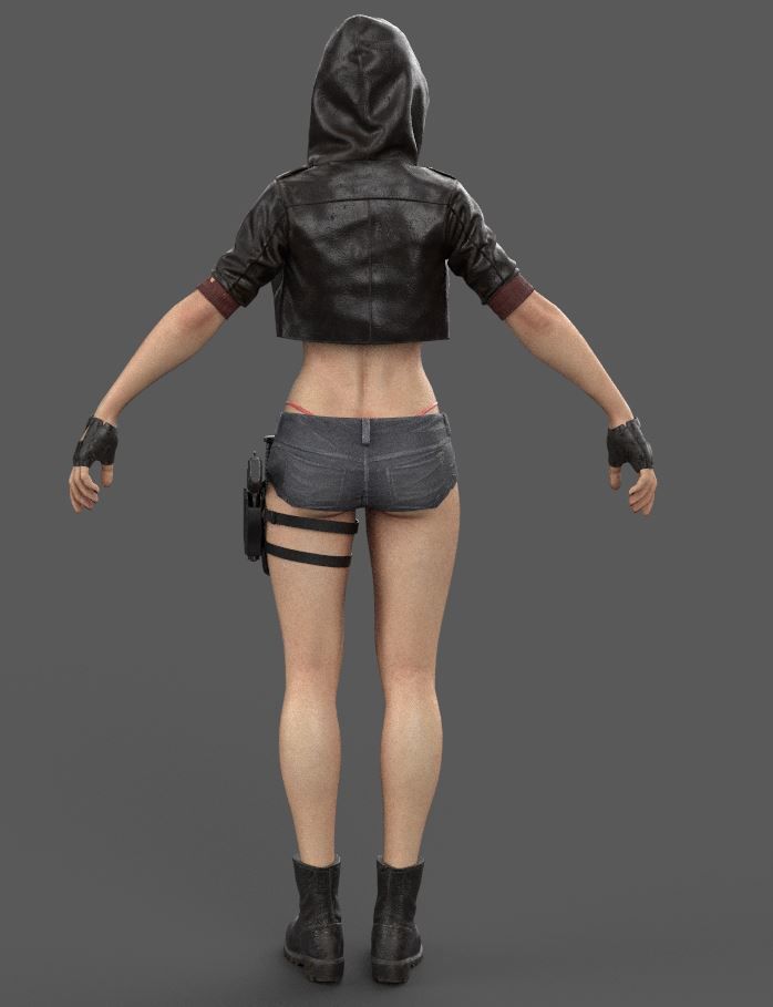 Gun Girl Character Low-poly 3D model_5