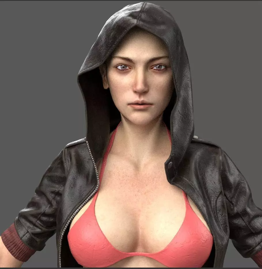 Gun Girl Character Low-poly 3D model_0