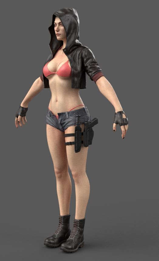 Gun Girl Character Low-poly 3D model_3