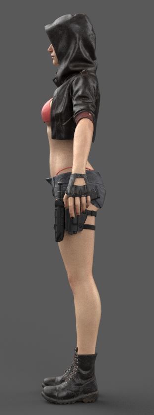 Gun Girl Character Low-poly 3D model_4