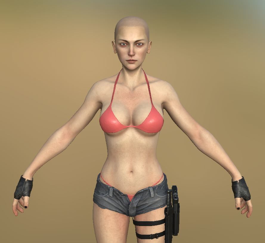 Gun Girl Character Low-poly 3D model_6