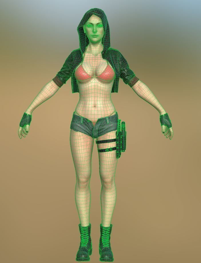 Gun Girl Character Low-poly 3D model_8