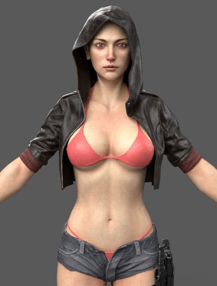 Gun Girl Character Low-poly 3D model_1