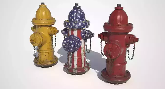 3 fire hydrants Low-poly 3D model