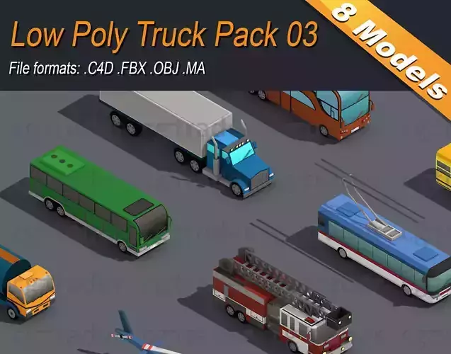 Low Poly Truck Pack 03 Isometric Low-poly 3D model Low Poly Truck Pack 03 Isometric Low-poly 3D model