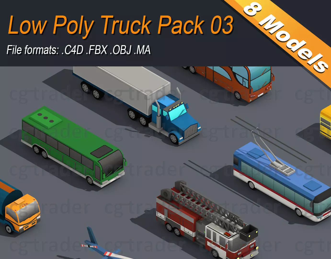 Low Poly Truck Pack 03 Isometric Low-poly 3D model_0