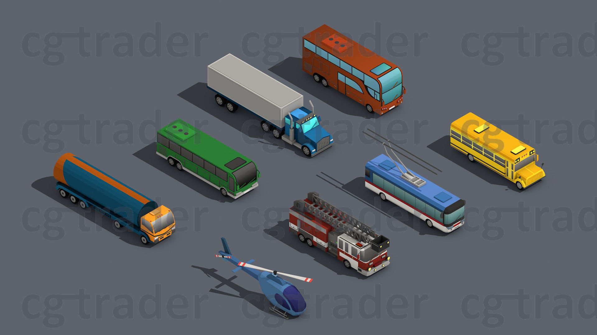 Low Poly Truck Pack 03 Isometric Low-poly 3D model_1