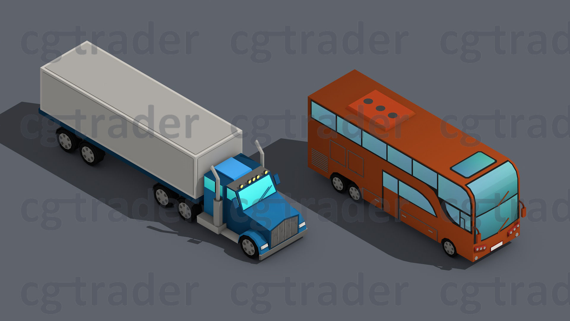 Low Poly Truck Pack 03 Isometric Low-poly 3D model_10