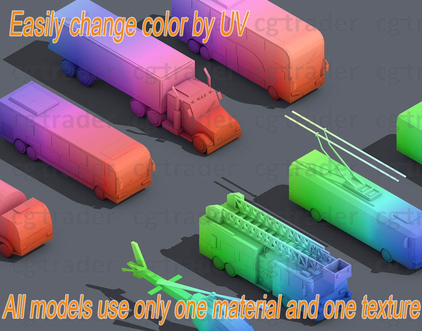 Low Poly Truck Pack 03 Isometric Low-poly 3D model_3