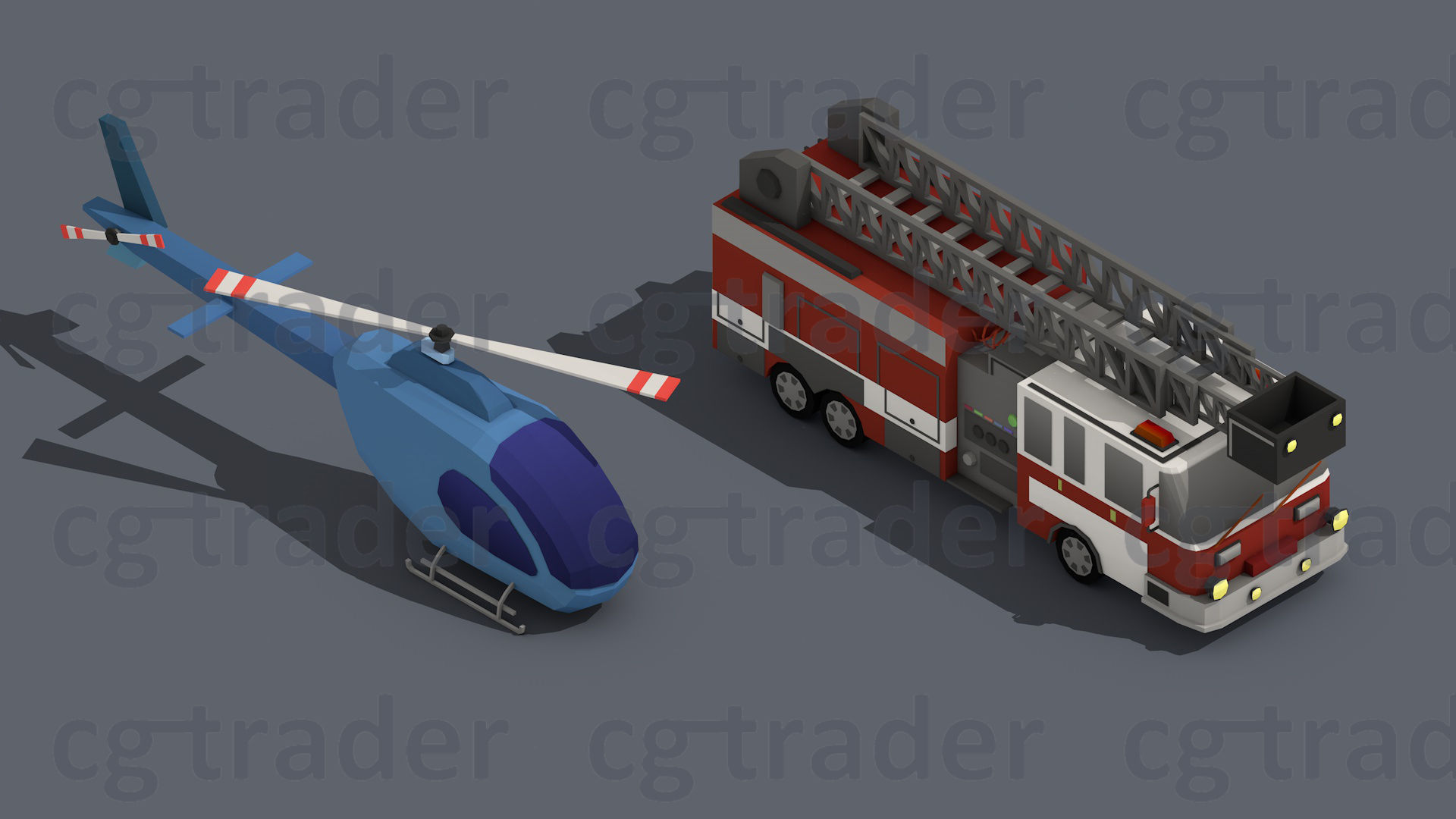 Low Poly Truck Pack 03 Isometric Low-poly 3D model_4