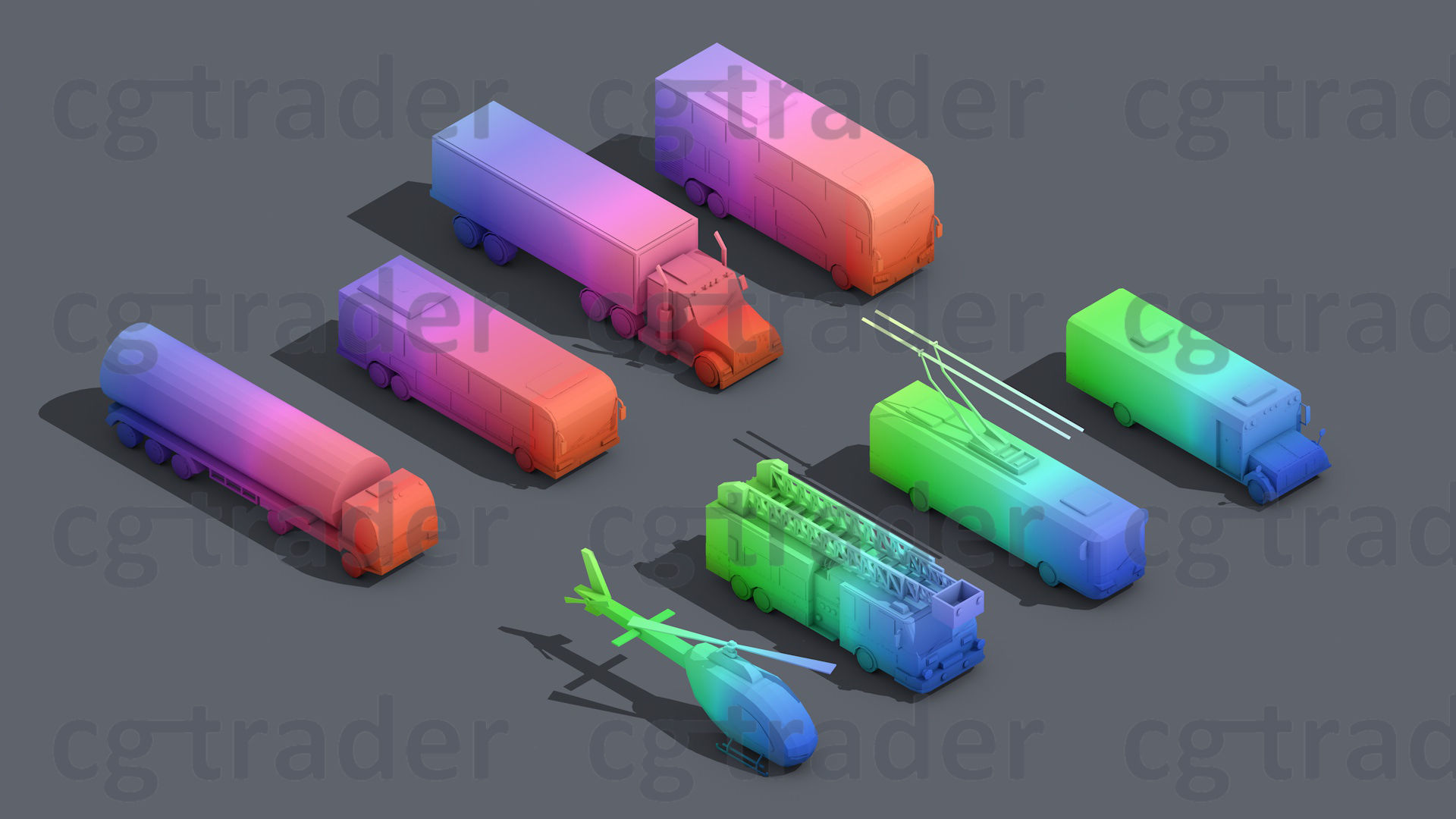 Low Poly Truck Pack 03 Isometric Low-poly 3D model_12