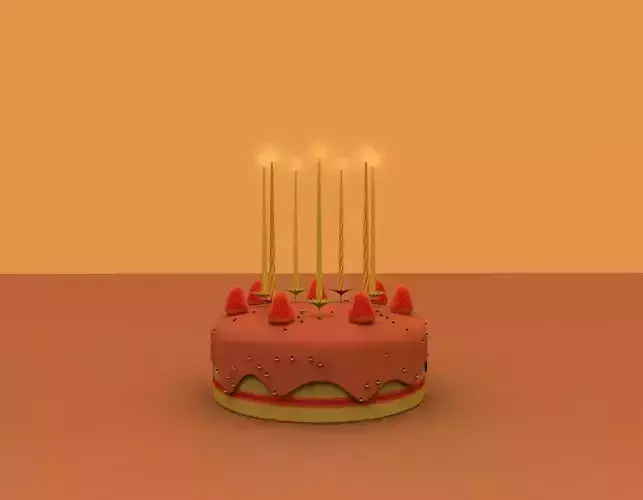 welcoming inviting 3 layers strawberry cake with tall candles 3D model