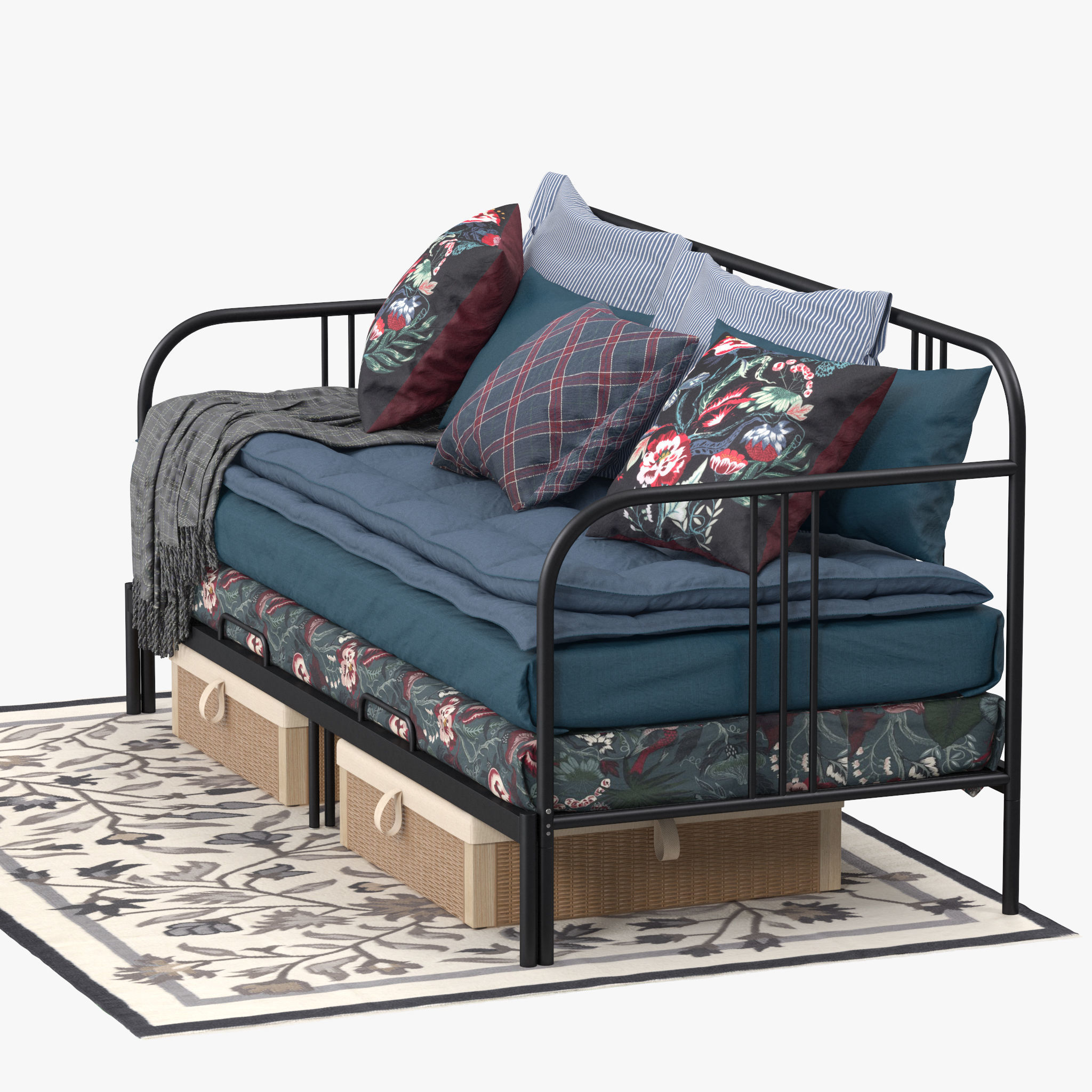 FYRESDAL daybed with floral pillows 3D model_10