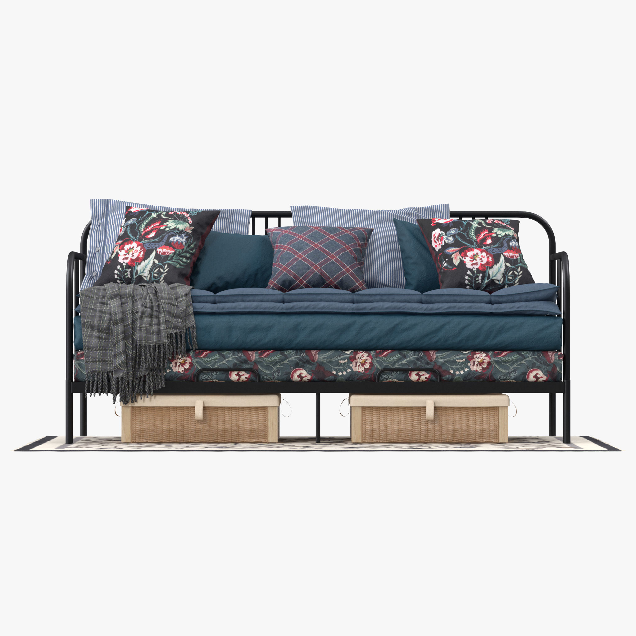 FYRESDAL daybed with floral pillows 3D model_4