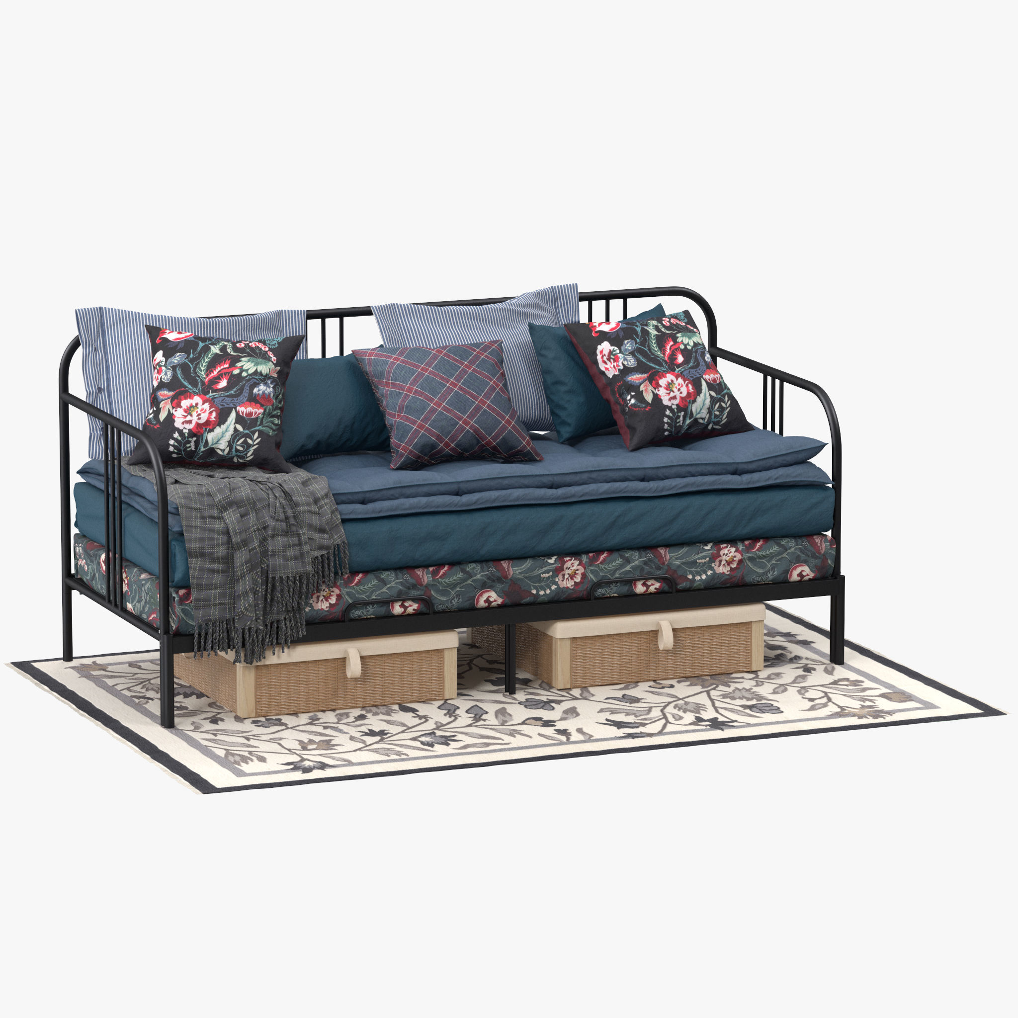 FYRESDAL daybed with floral pillows 3D model_1