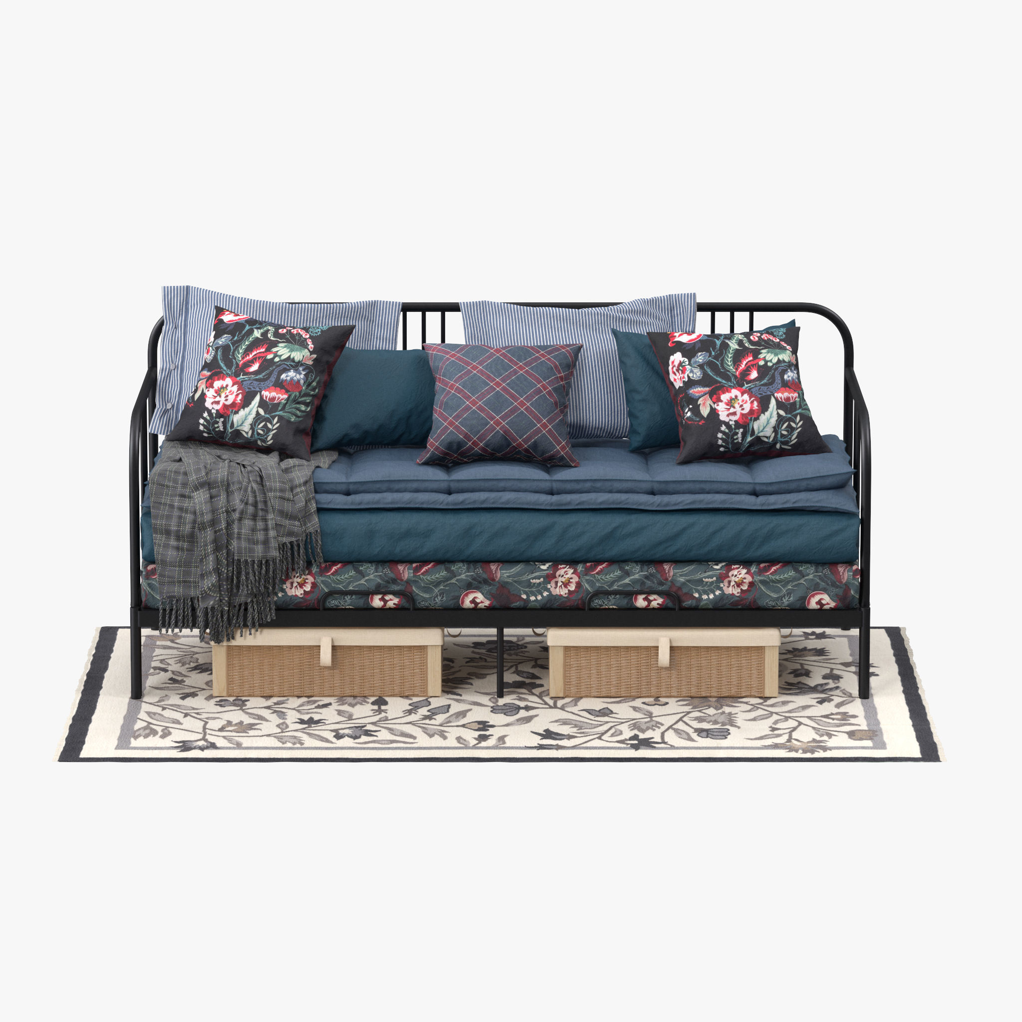 FYRESDAL daybed with floral pillows 3D model_3