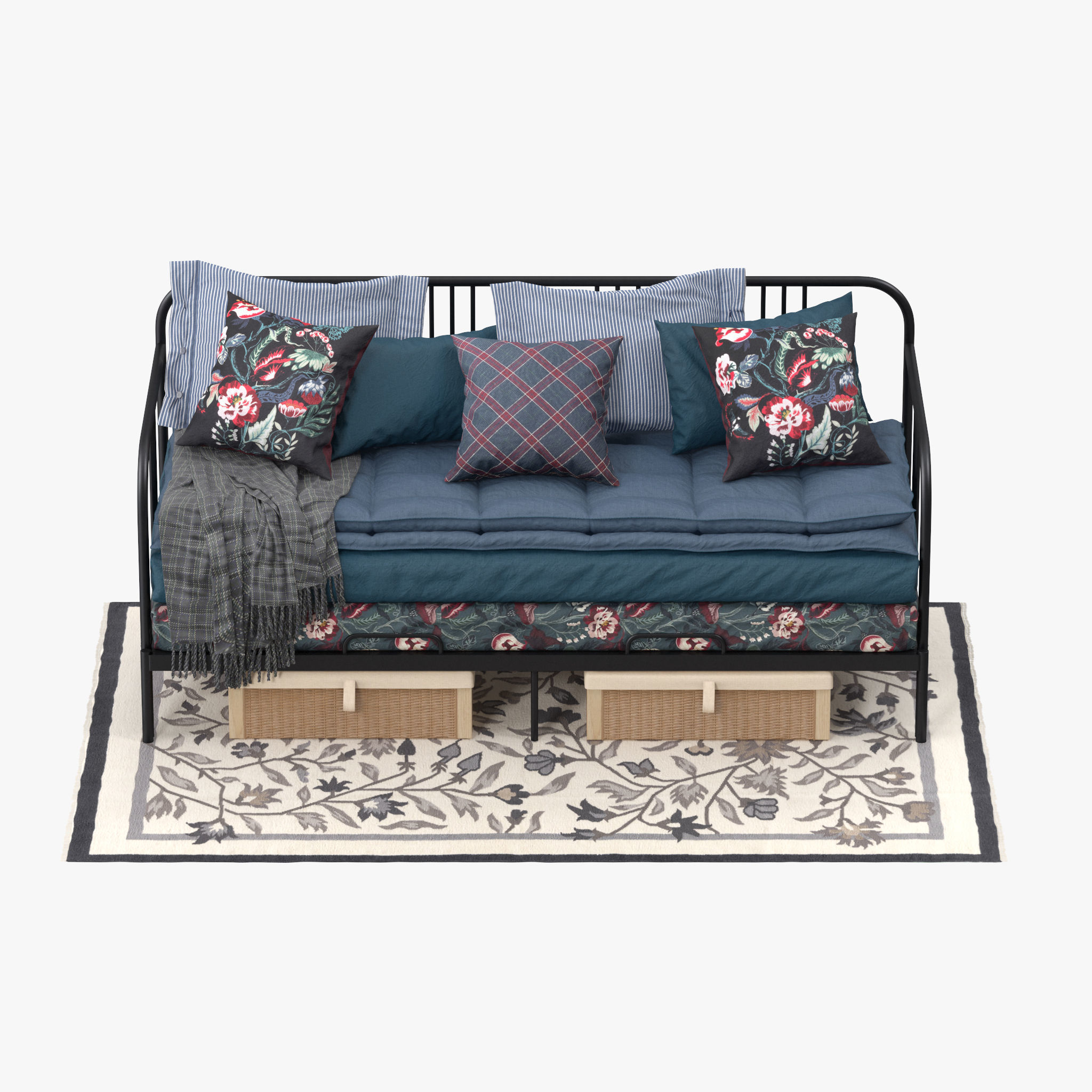 FYRESDAL daybed with floral pillows 3D model_2