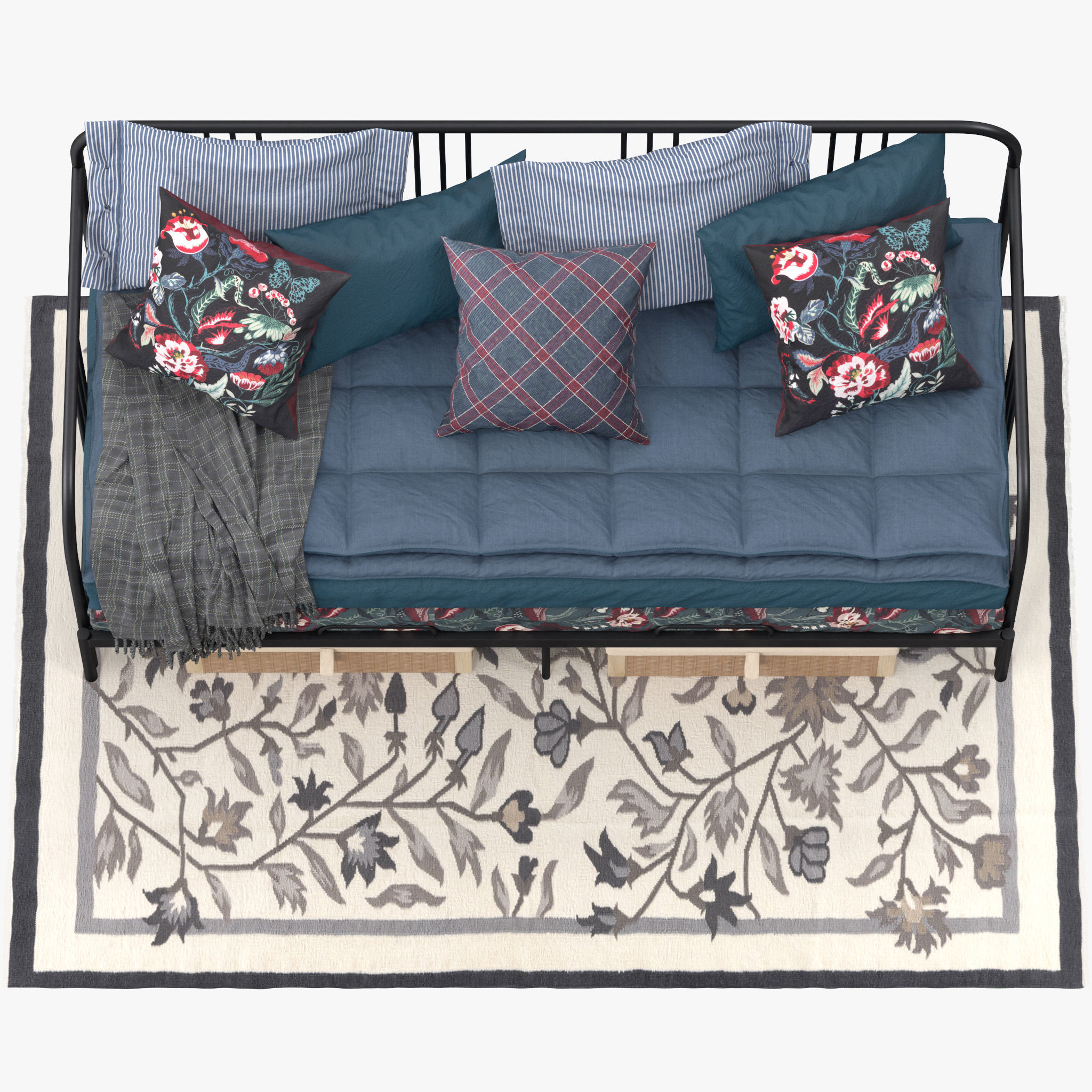 FYRESDAL daybed with floral pillows 3D model_9