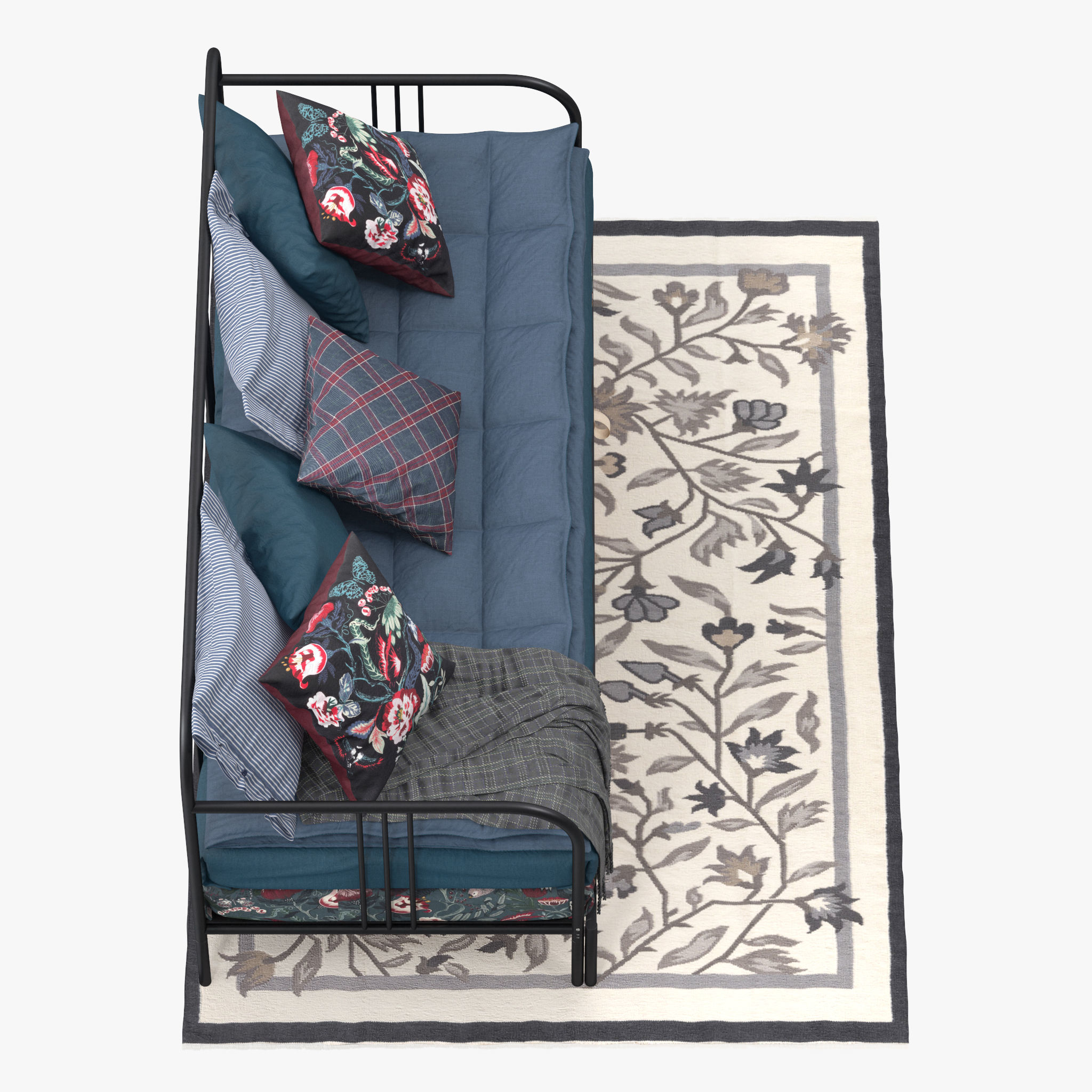 FYRESDAL daybed with floral pillows 3D model_7