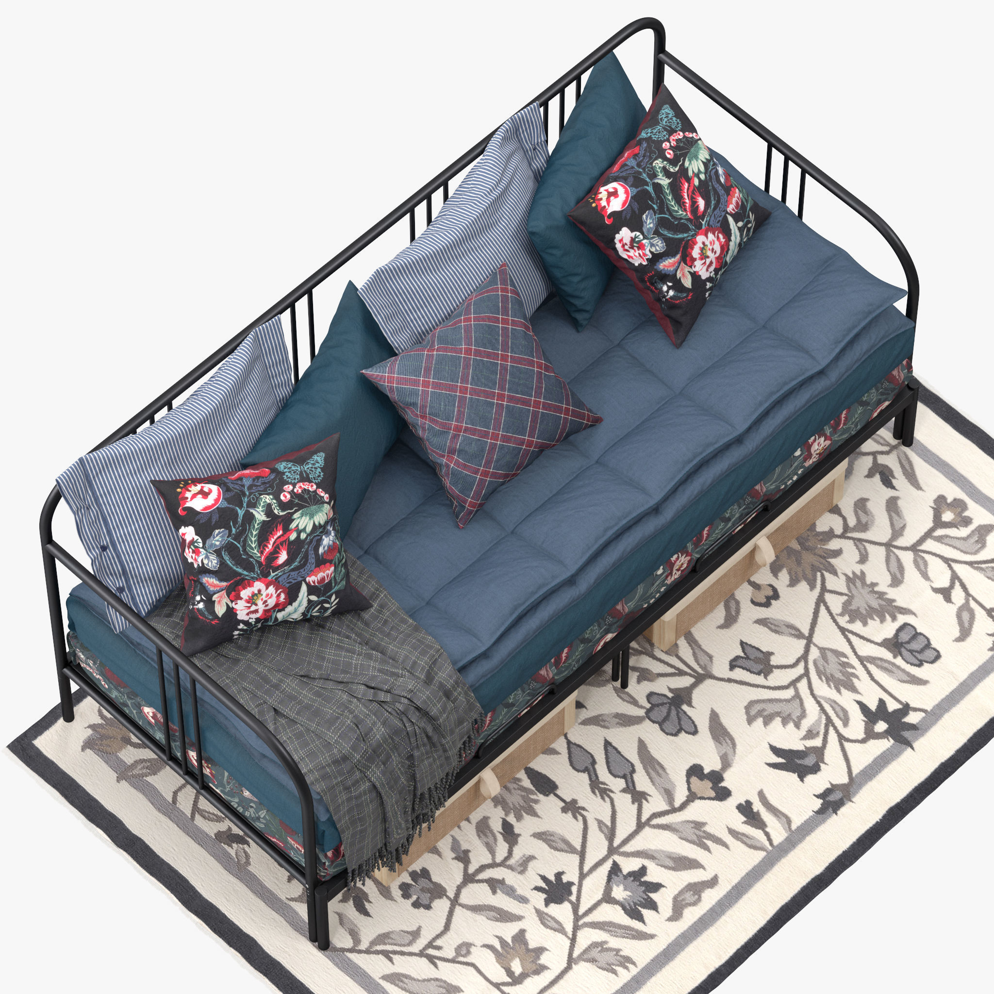 FYRESDAL daybed with floral pillows 3D model_8