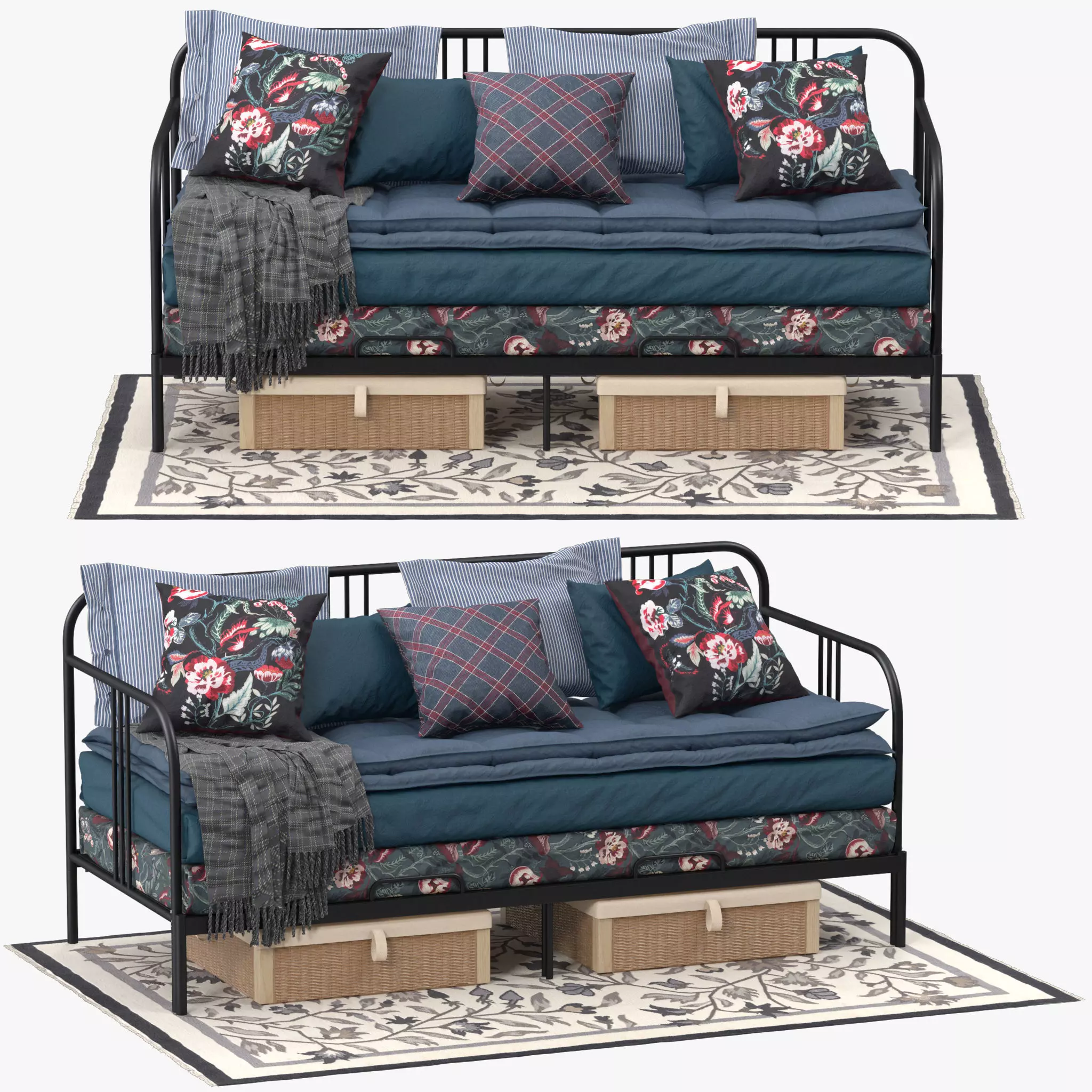 FYRESDAL daybed with floral pillows 3D model_0