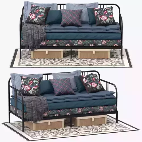 FYRESDAL daybed with floral pillows 3D model